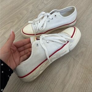 Sandro Paris White Canvas Sneakers Red Trim Low Top Shoes Women’s Size 7